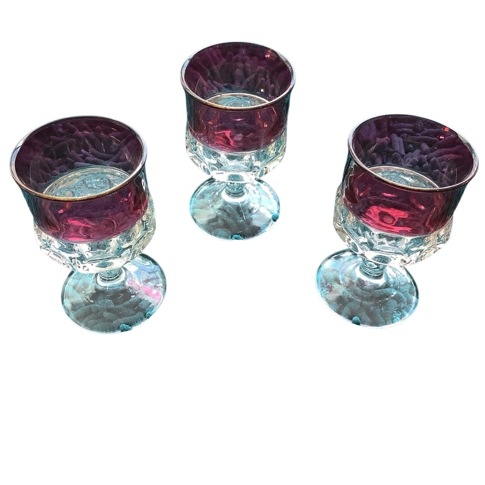 King's Crown Thumbprint Cranberry Flashed Glass Water Goblets - Picture 3 of 6